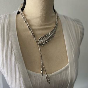 Feather Necklace Silver Plated Leather